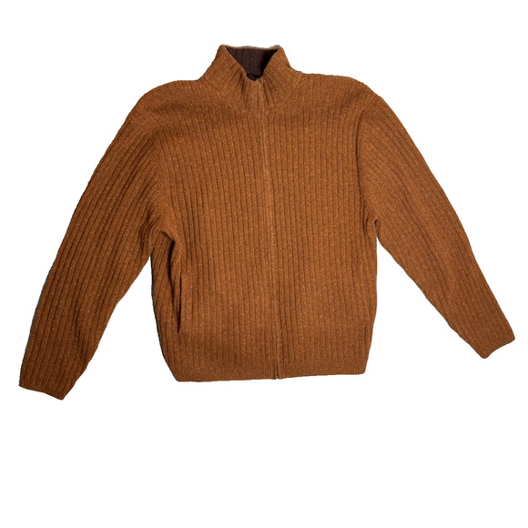 Hickey Freeman Men's Zip Up Wool Cardigan Burnt Orange Sz XL Extra Large Vintage - Picture 1 of 6